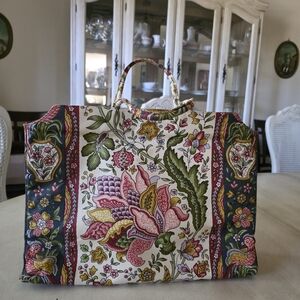 Vtg 60s Margaret Smith Maine Floral Chintz Tote Bag - MINT